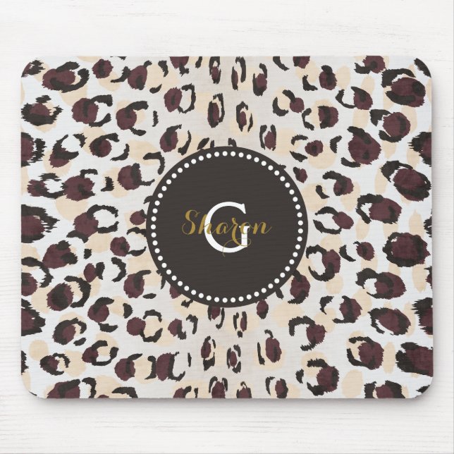 Modern chic brun cheetah print mönster monogram musmatta (Framsidan)