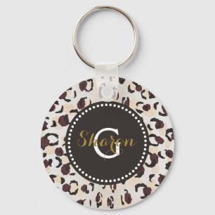 Modern chic brun cheetah print mönster monogram nyckelring