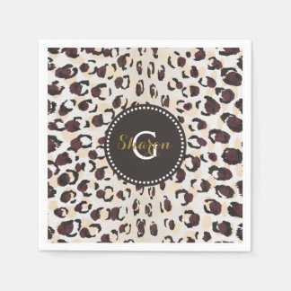 Modern chic brun cheetah print mönster monogram pappersservett