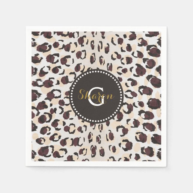 Modern chic brun cheetah print mönster monogram pappersservett (Framsidan)