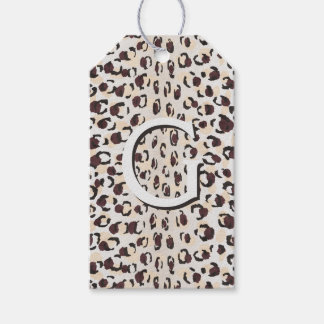 Modern chic brun cheetah print mönster monogram presentetikett