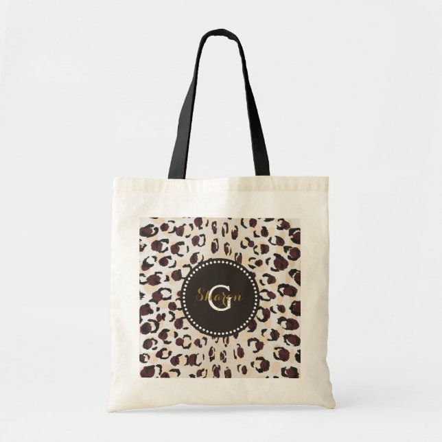 Modern chic brun cheetah print mönster monogram tygkasse (Framsidan)