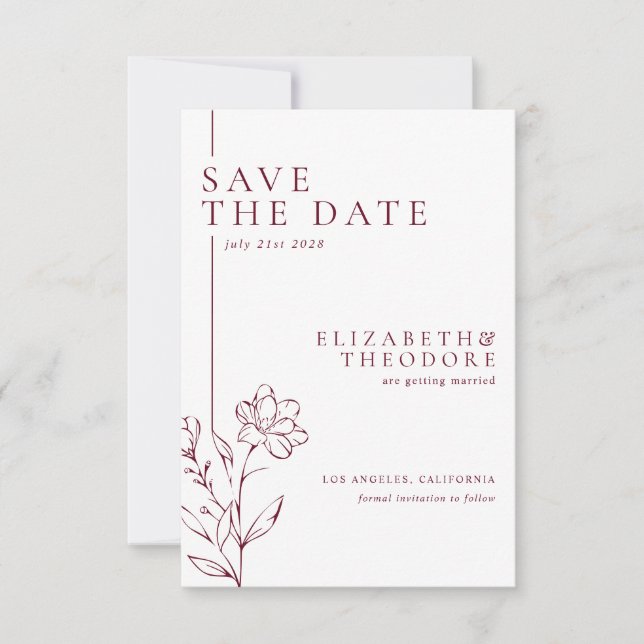Modern Chic Burgundy Elegant Wedding Spara Datumet (Framsida)