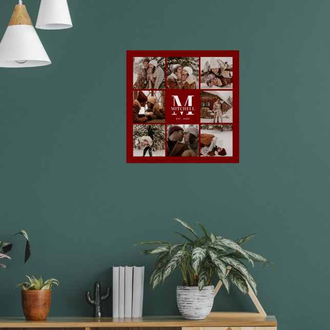 Modern Chic Burgundy Family Photo Collage Keepsaky Poster (Vardagsrum 1)