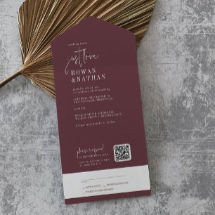Modern Chic Burgundy Just Kärlek QR-koden Bröllop