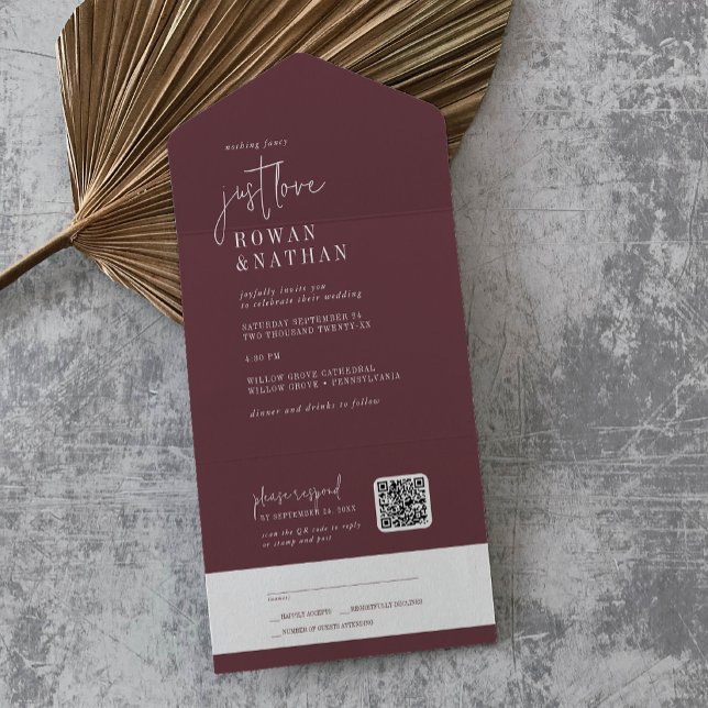 Modern Chic Burgundy Just Kärlek QR-koden Bröllop (Skapare uppladdad)