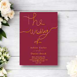 Modern Chic Burgundy och Guld Calligraphy Bröllop Inbjudningar