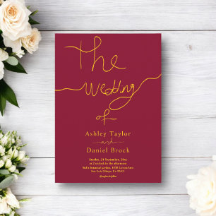 Modern Chic Burgundy och Guld Calligraphy Bröllop Inbjudningar