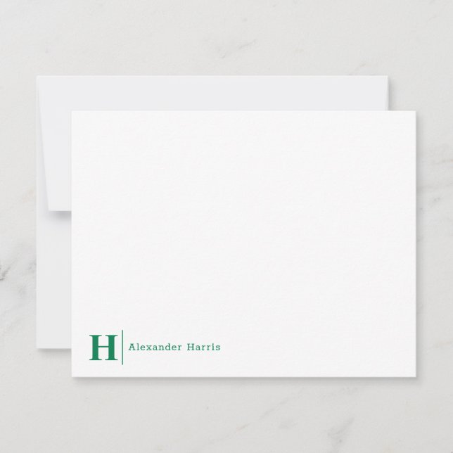Modern Chic Business Monogram Line Classic-Grönt Anteckningskort (Framsida)