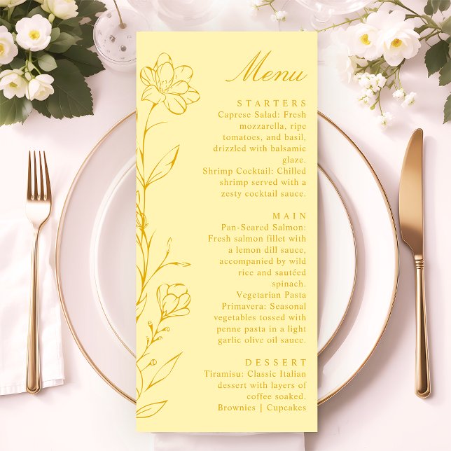 Modern Chic Butter Yellow Floral Wedding Menu Meny (Skapare uppladdad)