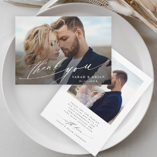 Modern Chic Calligraphy 2 Photo Bröllop Tack Kort