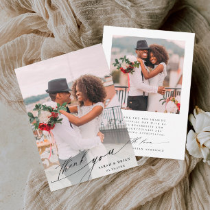 Modern Chic Calligraphy 2 Photo Bröllop Tack Kort