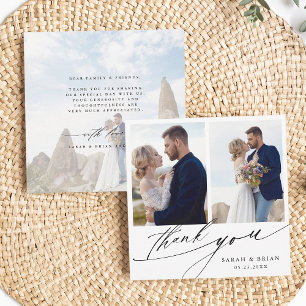 Modern Chic Calligraphy 3 Photo Bröllop Square Tack Kort