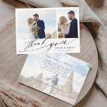 Modern Chic Calligraphy 3 Photo Bröllop Tack Kort<br><div class="desc">Ett enkelt och modernt fotopatecken i bröllop med ett foto- och anpassningsbar på baksidan som tillval. Du kan använda det här kortet för ett bröllop, en möhippa, en förlovning, en årsdag eller en speciell händelse. Om du vill ha en mer avancerad anpassning av den här designen klickar du på BLUE...</div>