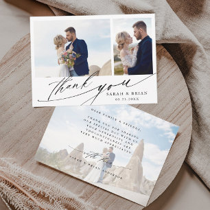 Modern Chic Calligraphy 3 Photo Bröllop Tack Kort