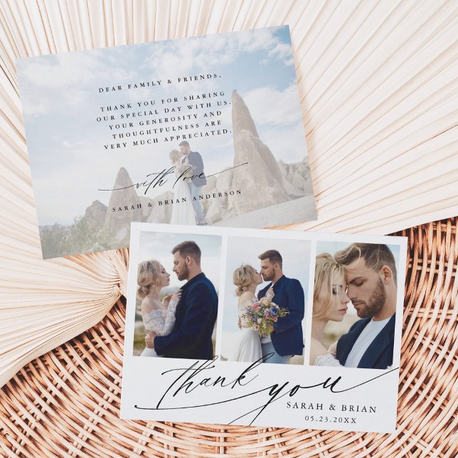 Modern Chic Calligraphy 4 Photo Bröllop Tack Kort (Skapare uppladdad)