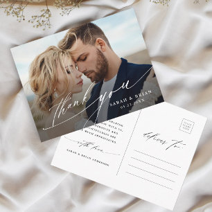 Modern Chic Calligraphy Bröllop Photo Tack Vykort
