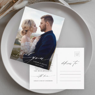 Modern Chic Calligraphy Bröllop Photo Tack Vykort