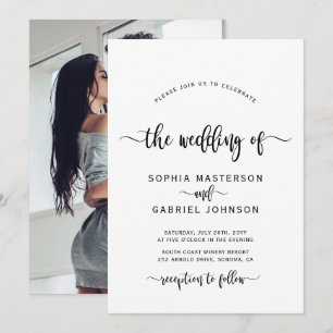 Modern Chic Calligraphy Script Photo Bröllop Inbjudningar
