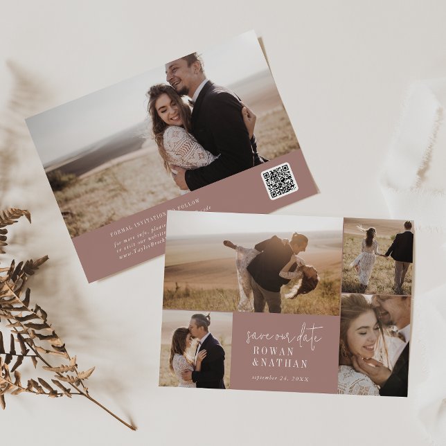 Modern Chic Cinnamon Rosa Photo Collage Spara Datumet (Skapare uppladdad)