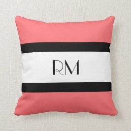 Modern Chic Coral Black White Monogrammed Pillow Kudde