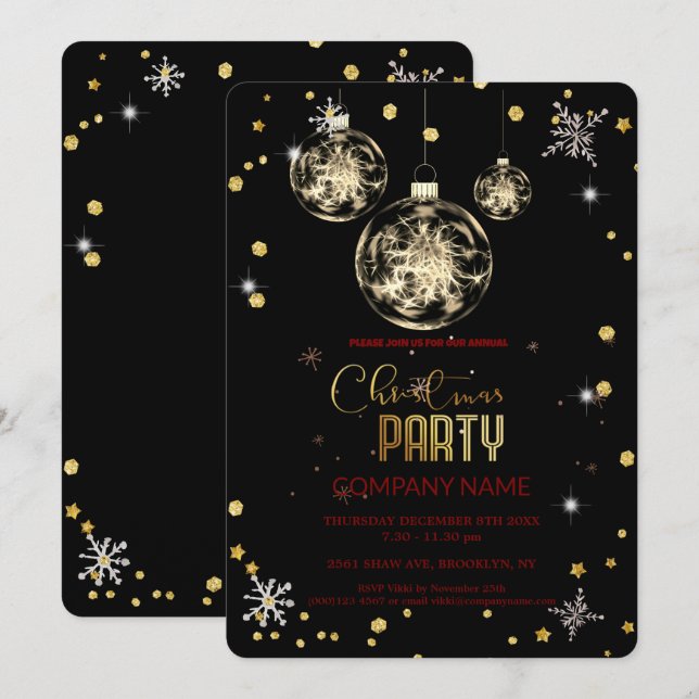 Modern Chic Corporate, Christmas gold decoration  Inbjudningar (Fram/baksida)