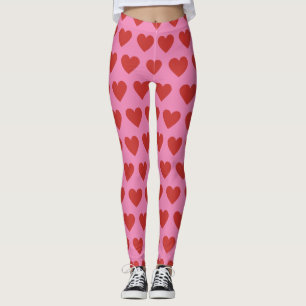 Modern Chic Cute Red Heart Mönster på Rosa Leggings