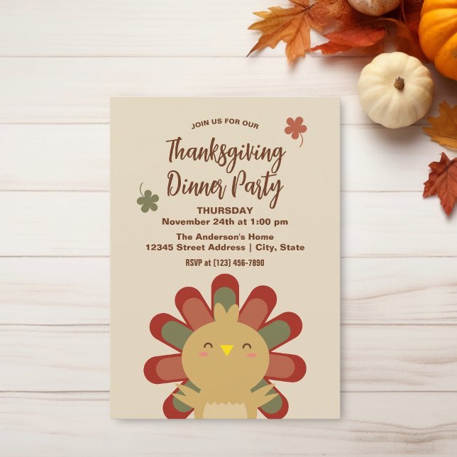 Modern Chic Cute Turkey Thanksgiving Middag Party Inbjudningar (Skapare uppladdad)