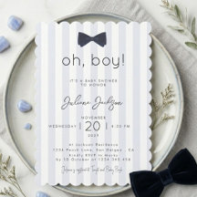 Modern Chic Damblå Oh Boy Bow Baby Shower 
