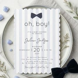 Modern Chic Damblå Oh Boy Bow Baby Shower Inbjudningar