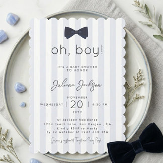 Modern Chic Damblå Oh Boy Bow Baby Shower  Inbjudningar