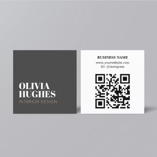 Modern Chic Dark Grey White Brown QR code Fyrkantigt Visitkort