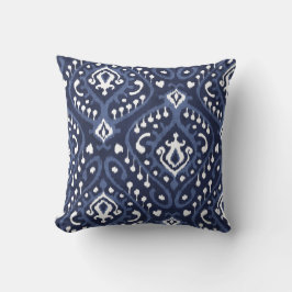 Modern chic dekorativ blå och vit ikat-kudde kudde