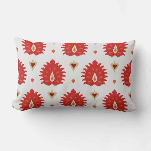 Modern chic dekorativ röd guld vit ikat kudde (Framsida)