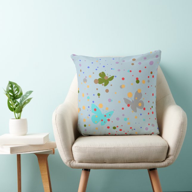 Modern Chic Dot & Butterfly Light Blue Kudde (Stol)
