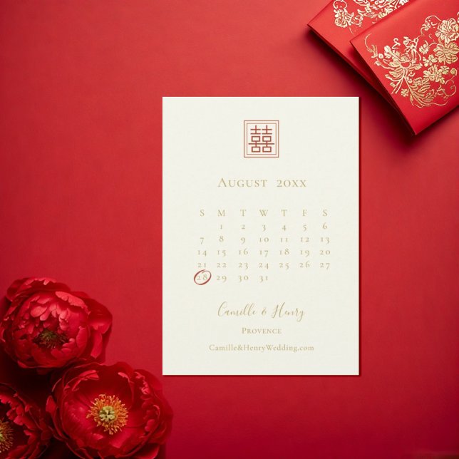 Modern Chic Dubbel Lycka Elfenbensgul Bröllop   Spara Datumet (Skapare uppladdad)