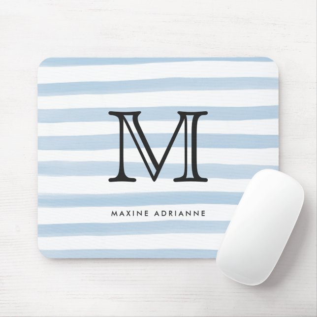 Modern Chic Dusty Blue Watercolor Rand Monogram Musmatta (Med mus)