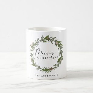 MODERN CHIC ELEGANT HOLLY BERRY WREATH CHRISTMAS KAFFEMUGG