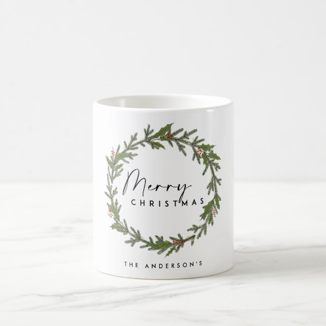 MODERN CHIC ELEGANT HOLLY BERRY WREATH CHRISTMAS KAFFEMUGG (Center)