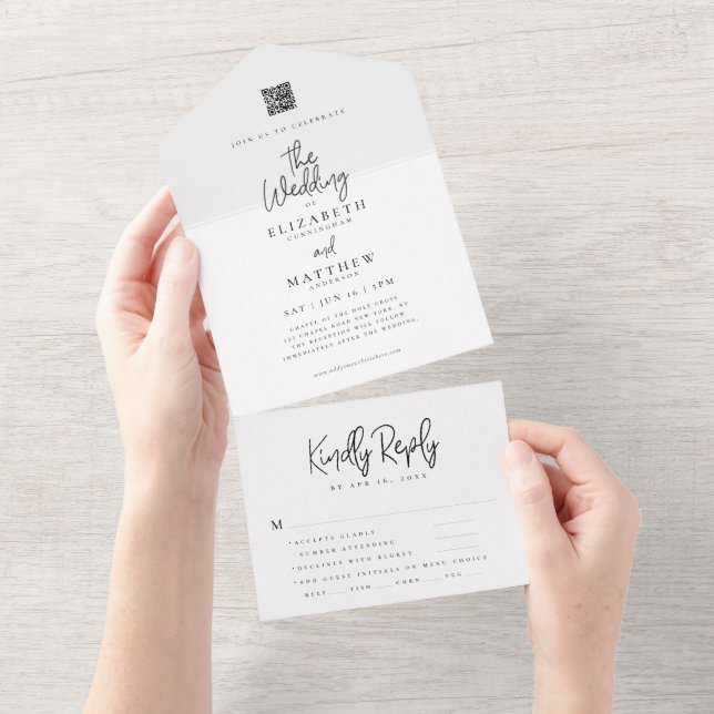 Modern Chic Elegant Simple QR Meal Option Bröllop (Avrivbar del)