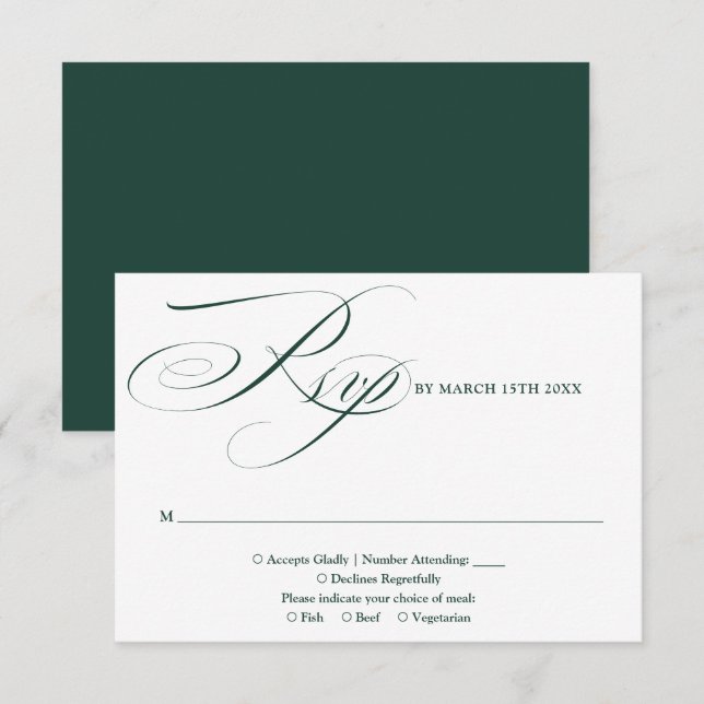 Modern Chic Elegant Smaragdgrön Script Bröllop OSA Kort (Fram/baksida)