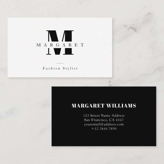 Modern Chic Enkel Monogram Freelance-Professionell Visitkort (Fram/baksida)