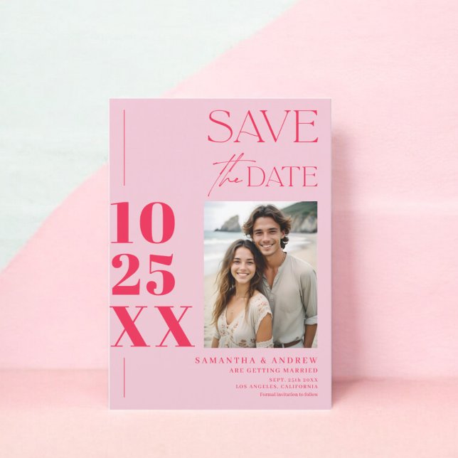 Modern chic, enkelt fet skript Retro rosa bröllop Spara Datumet (Modern chic simple bold script Retro pink wedding Save The Date)