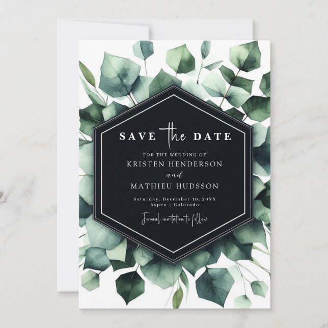 Modern Chic Eucalyptus Digital Bröllop Spara Datumet (Framsida)