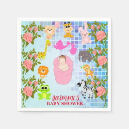 Modern Chic Färgfull Blommigt Blue Boho Baby Showe Pappersservett