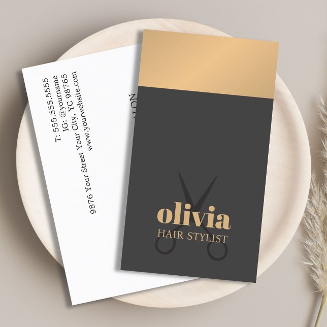 Modern Chic Faux Copper Grey Bold Hairstylist Visitkort (Skapare uppladdad)