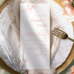 Modern Chic för  Rosa och Persiska Bröllop Meny<br><div class="desc">Beundra gästerna med det här elegant bröllop-menykortet med en snyggt, ren och enkel design med delikat handritad blommigt i rosa och persikonyanser. Utformning med elegantens moderna blocktypografi. Du kan anpassa alla textavsnitt med hjälp av malltextrutorna. Om det behövs kan du markera den blå "redigera med hjälp av verktyg"-knappen som finns...</div>