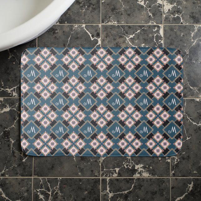 Modern Chic Geometric Blommigt Monogram Mönster Badrumsmatta (Skapare uppladdad)