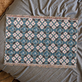 Modern Chic Geometric Blommigt Monogram Mönster Filt