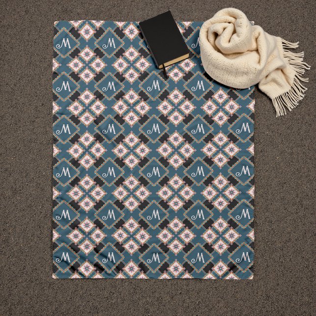 Modern Chic Geometric Blommigt Monogram Mönster Fleecefilt (Skapare uppladdad)
